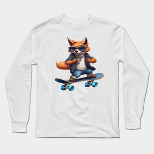 a fox riding a skateboard wearing sunglasses Long Sleeve T-Shirt